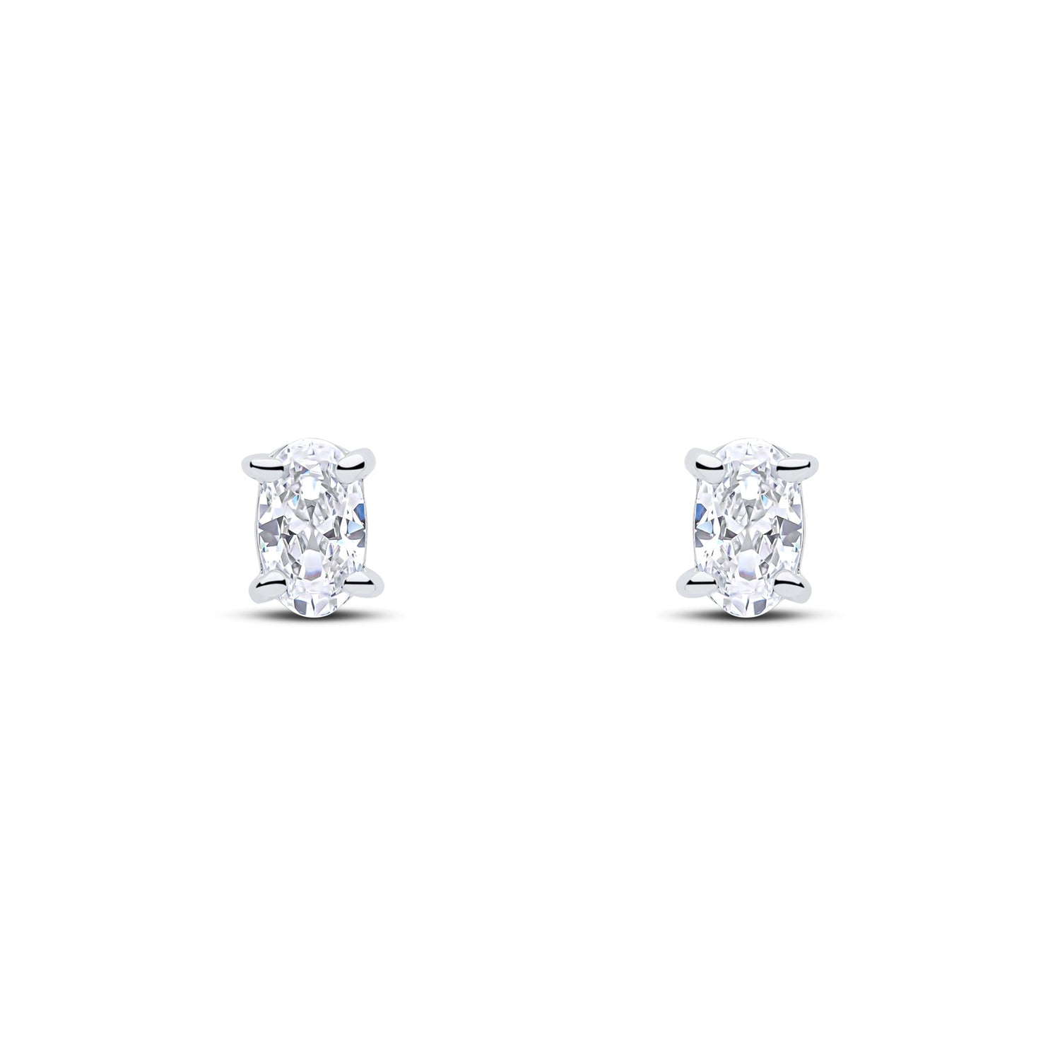 9ct White Gold Oval Cubic Zirconia Claw Stud Earrings — 5x3mm