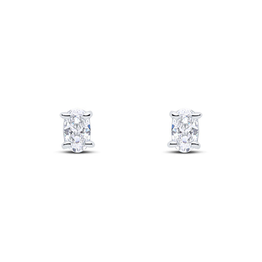 9ct White Gold Oval Cubic Zirconia CZ Claw Stud Earrings — 5x3mm