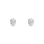 9ct White Gold Oval Cubic Zirconia CZ Rubover Stud Earrings — 4x3mm