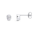 9ct White Gold Oval Cubic Zirconia CZ Rubover Stud Earrings — 4x3mm