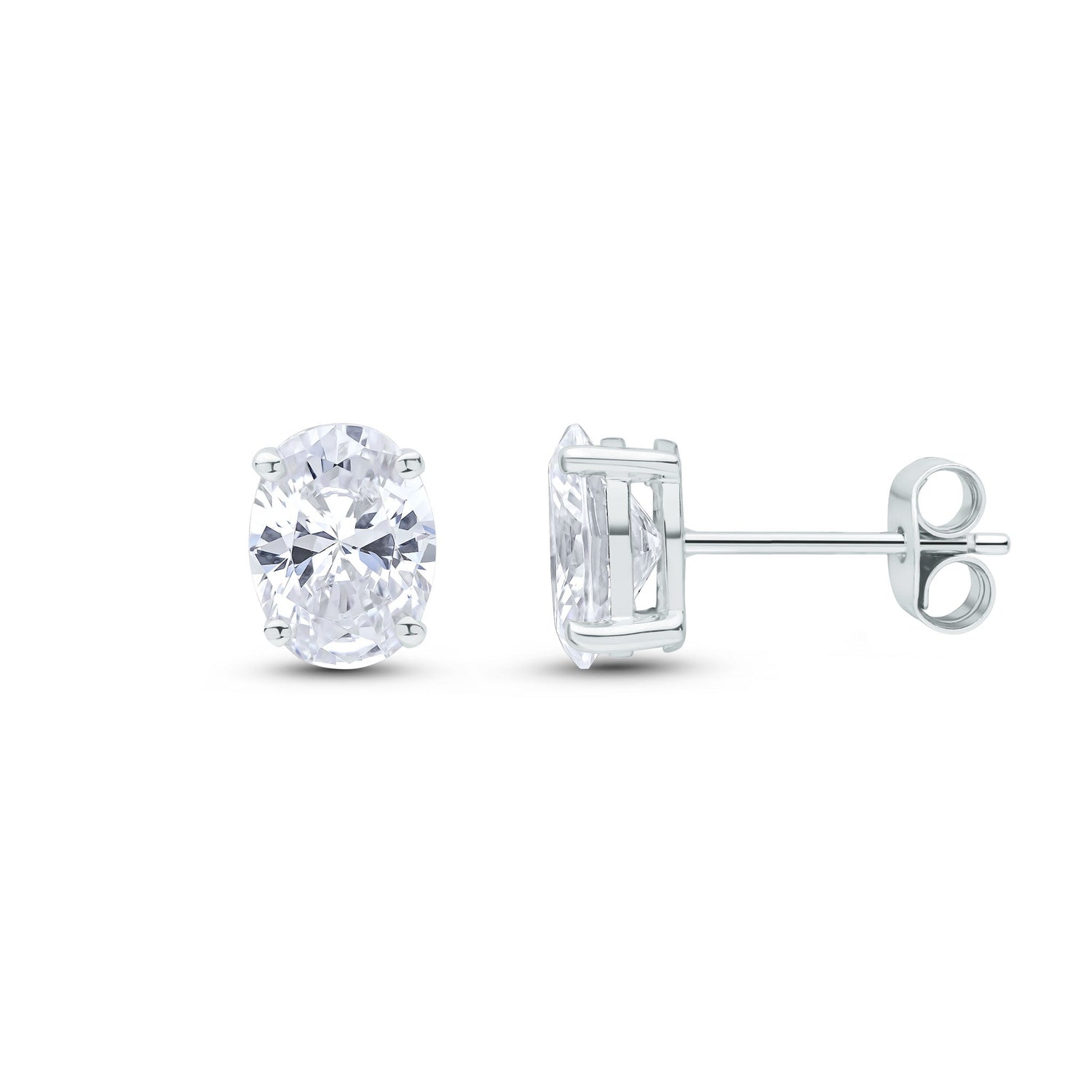 9ct White Gold Oval Cubic Zirconia Claw Stud Earrings — 8x6mm