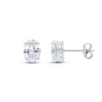 9ct White Gold Oval Cubic Zirconia CZ Claw CZ Stud Earrings — 8x6mm