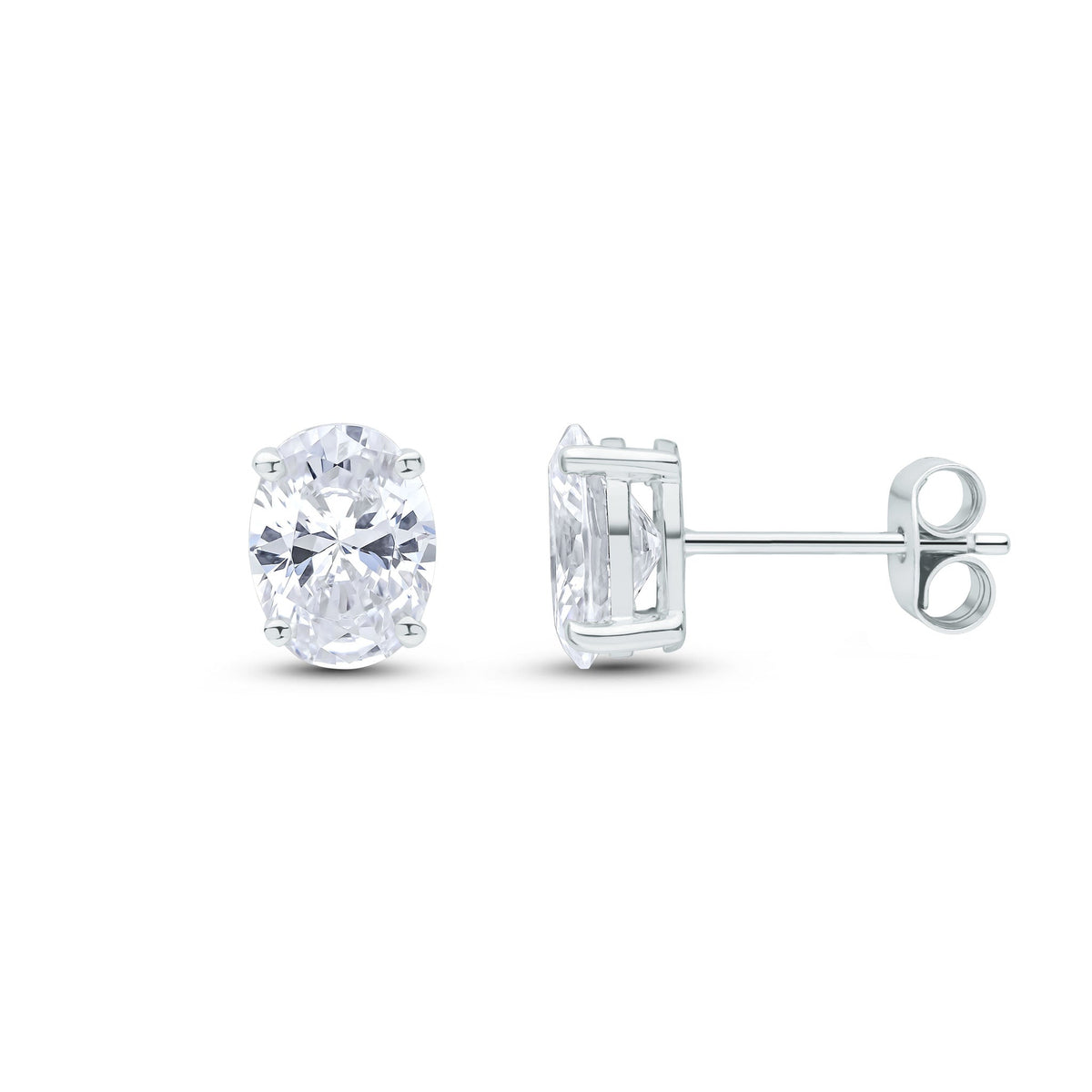 9ct White Gold Oval Cubic Zirconia CZ Claw CZ Stud Earrings — 8x6mm
