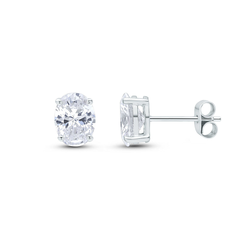 9ct White Gold Oval Cubic Zirconia CZ Claw CZ Stud Earrings — 8x6mm