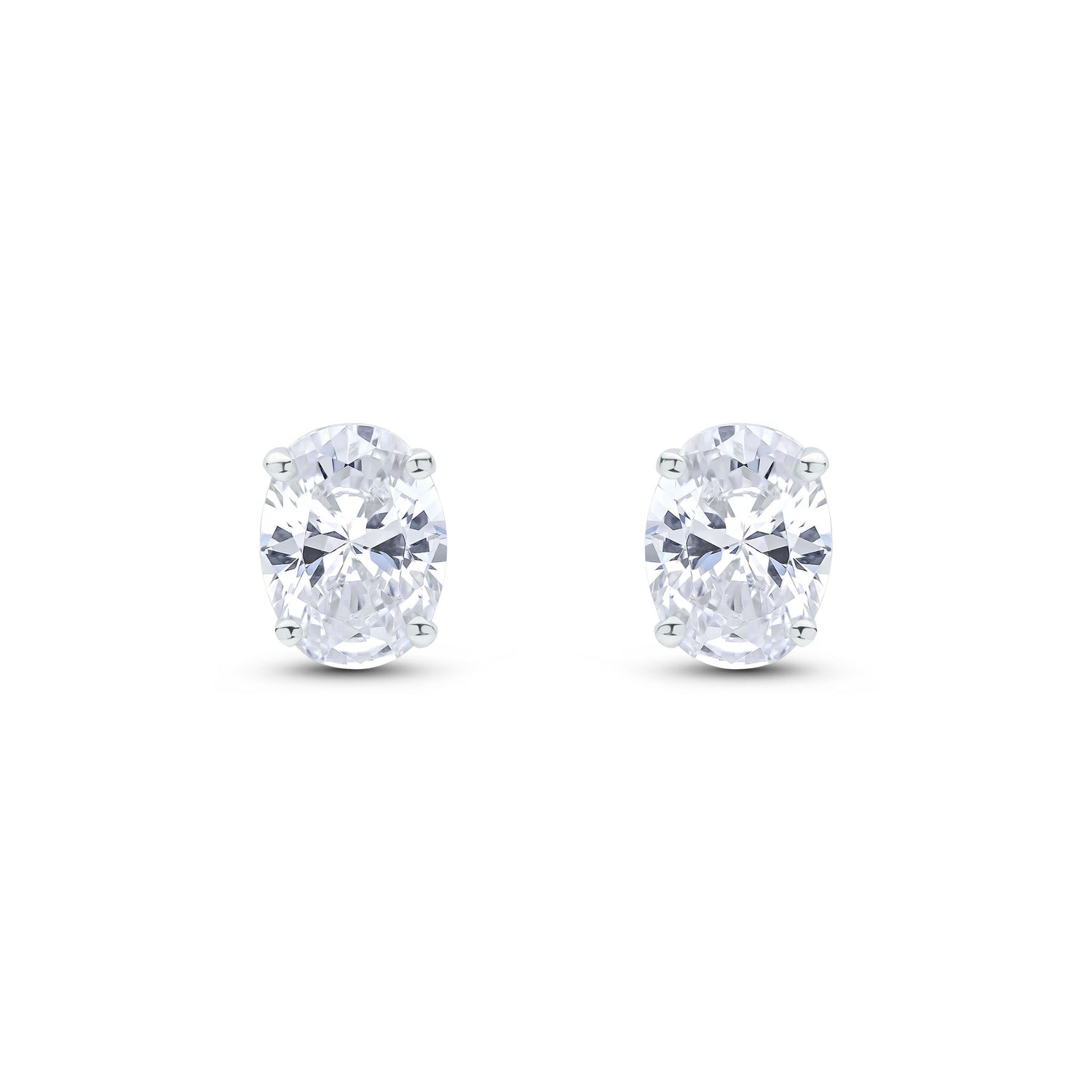 9ct White Gold Oval Cubic Zirconia Claw Stud Earrings — 8x6mm