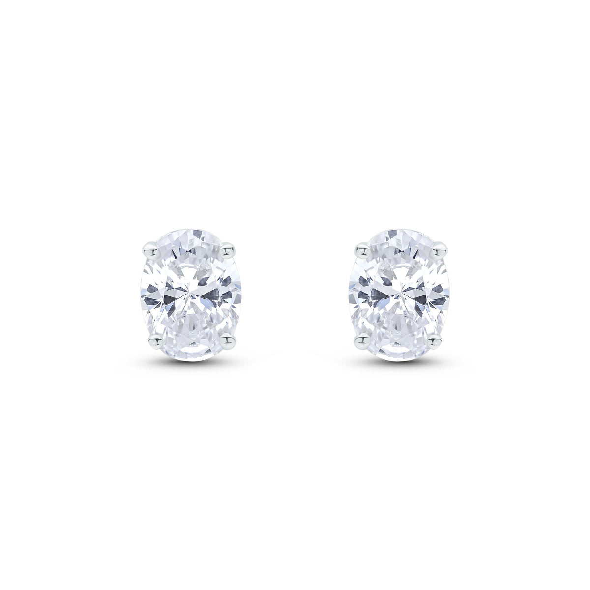 9ct White Gold Oval Cubic Zirconia CZ Claw CZ Stud Earrings — 8x6mm