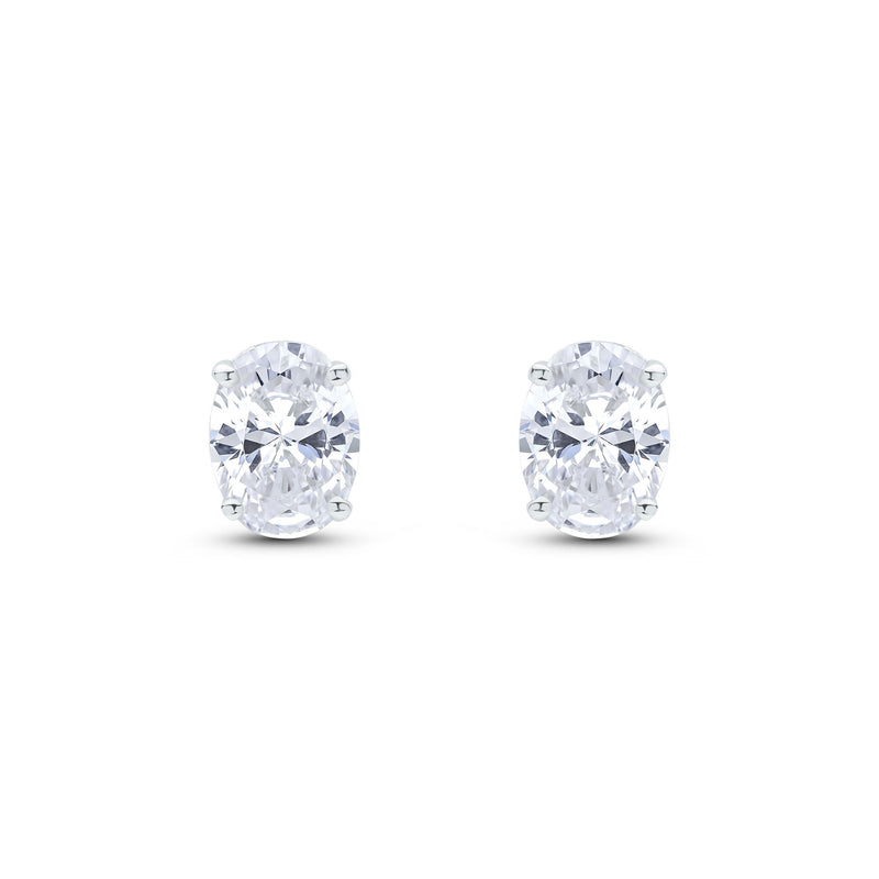 9ct White Gold Oval Cubic Zirconia CZ Claw CZ Stud Earrings — 8x6mm