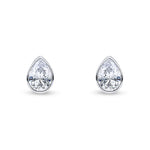 9ct White Gold Pear Shaped Cubic Zirconia CZ Rubover Stud Earrings — 7x5mm