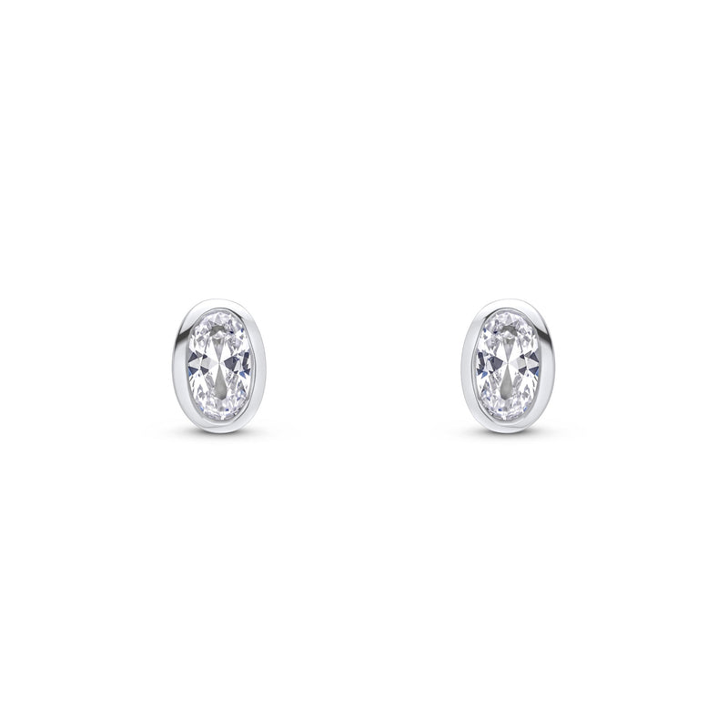 9ct White Gold Oval Cubic Zirconia Rubover Stud Earrings — 5x3mm