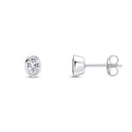 9ct White Gold Oval Cubic Zirconia Rubover Stud Earrings — 5x3mm