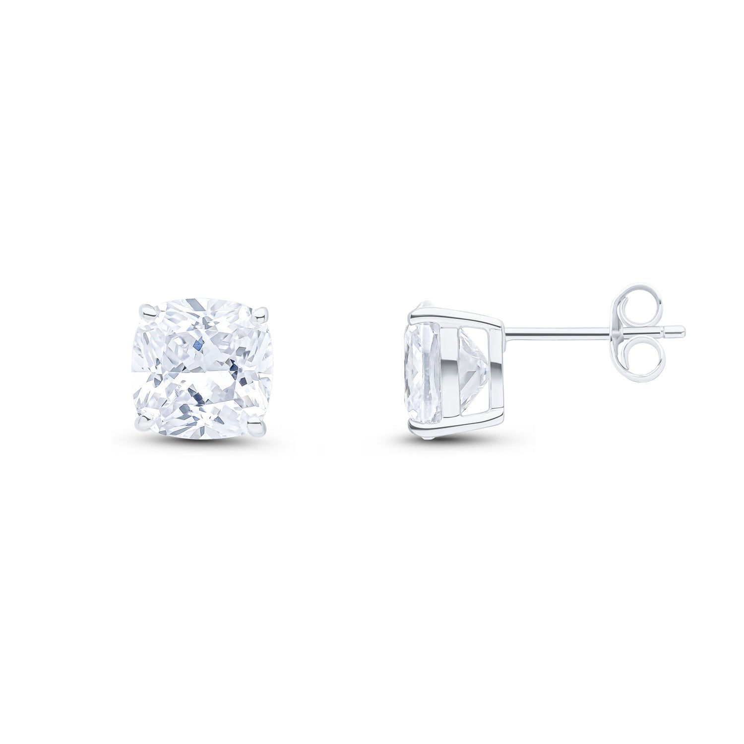 9ct White Gold Cushion Cubic Zirconia Claw Stud Earrings — 8mm