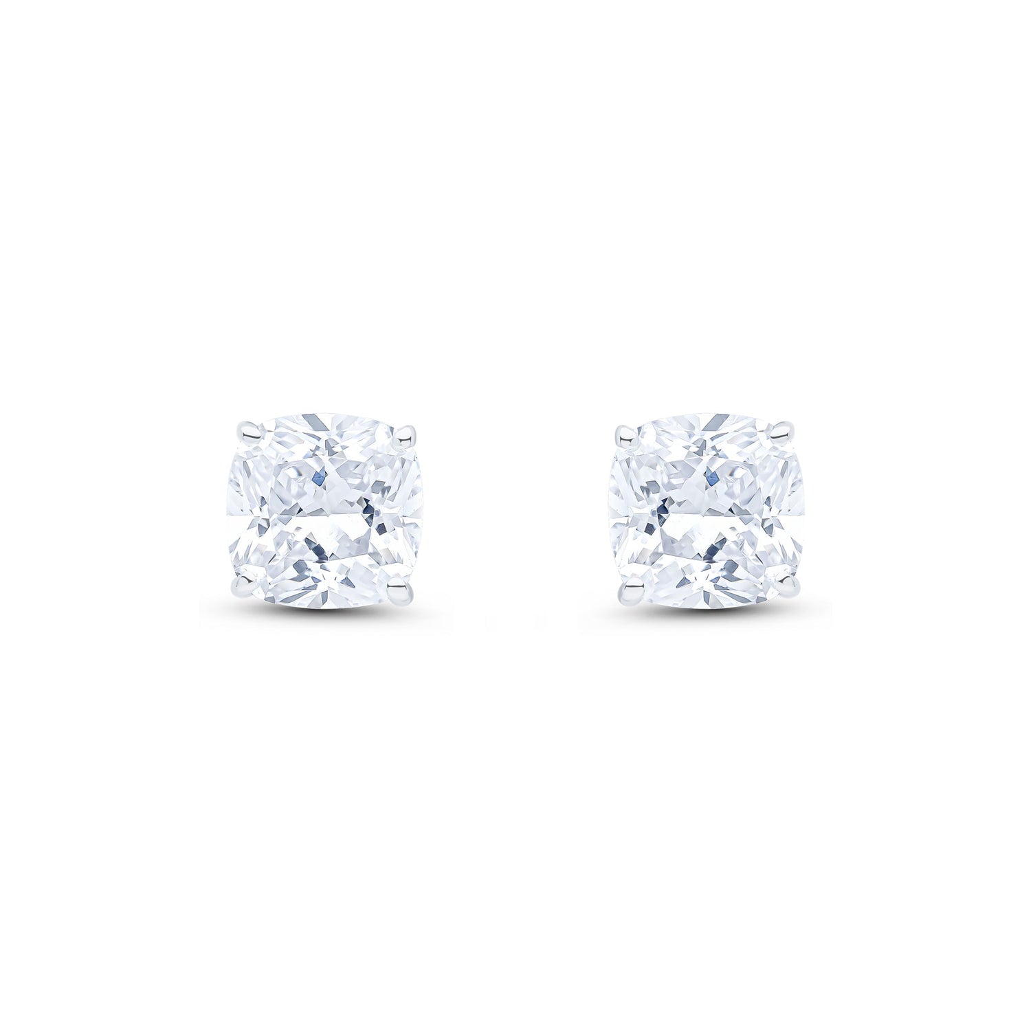 9ct White Gold Cushion Cubic Zirconia Claw Stud Earrings — 8mm