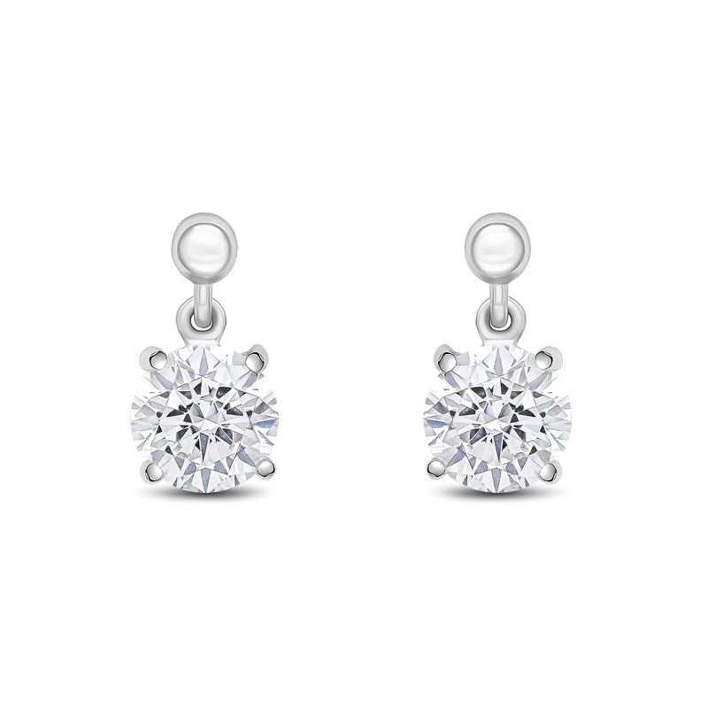 9ct White Gold Round Cubic Zirconia CZ Claw Drop Earrings with Bead Top — 6mm