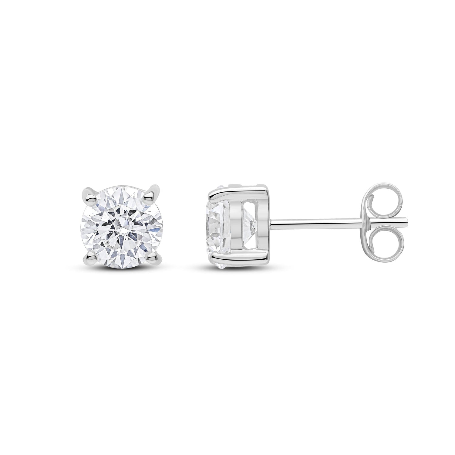 9ct White Gold Round Cubic Zirconia Claw Stud Earrings — 6mm