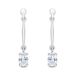 9ct White Gold Oval Cubic Zirconia CZ Claw Bar Drop Earrings — 6x4mm