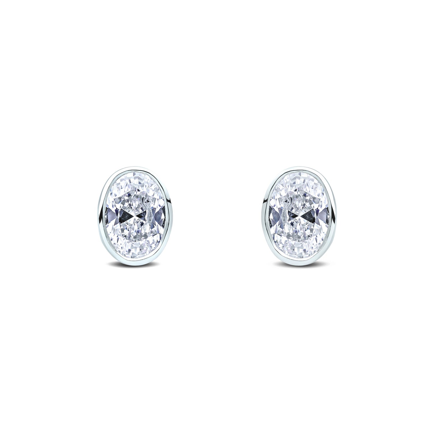 9ct White Gold Oval Cubic Zirconia Rubover Stud Earrings — 7x5mm