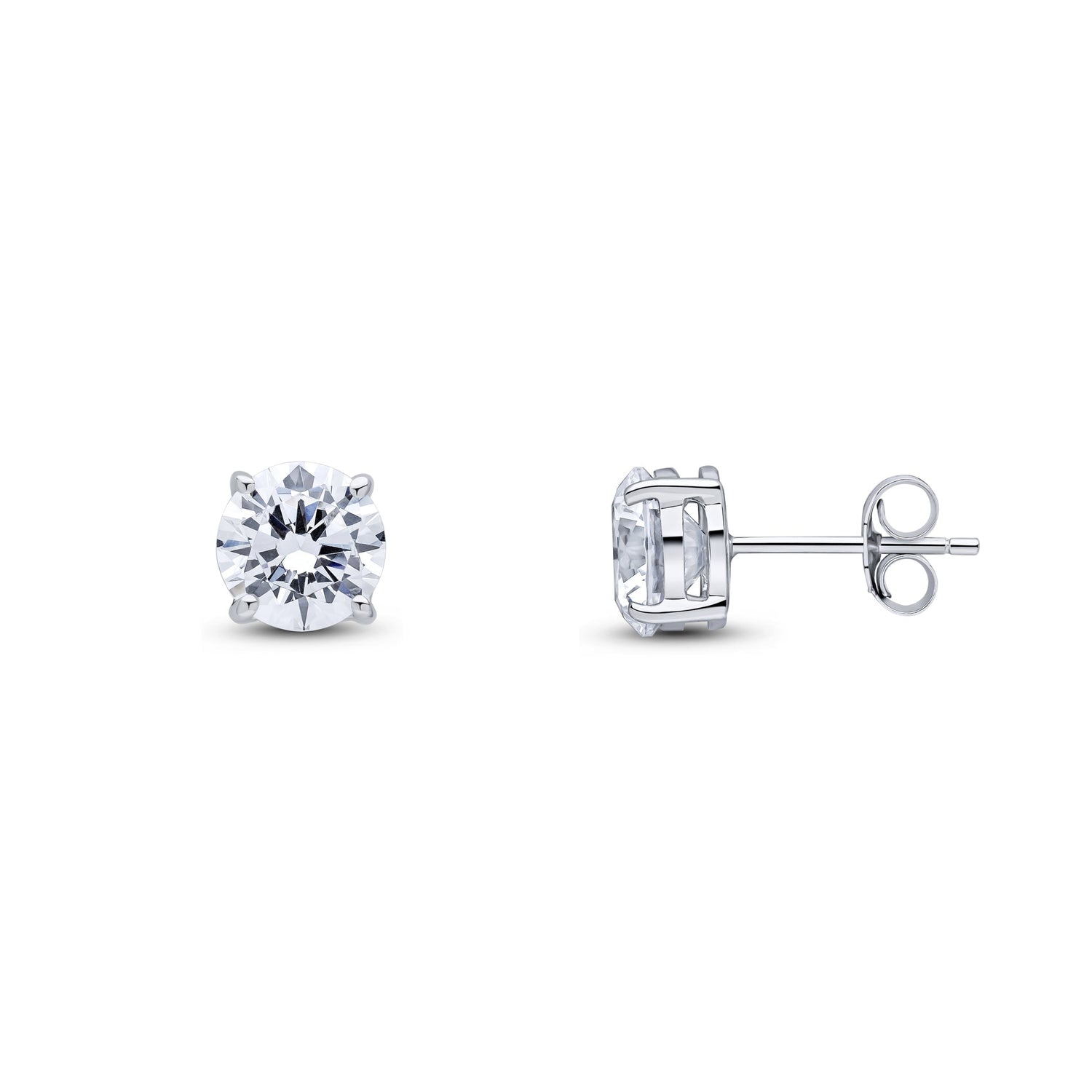 9ct White Gold Round Cubic Zirconia Claw Stud Earrings — 7mm