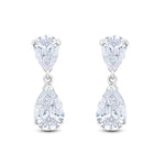 9ct White Gold Pear Shaped Cubic Zirconia CZ Two Stone Claw Drop Earrings — 9x6mm