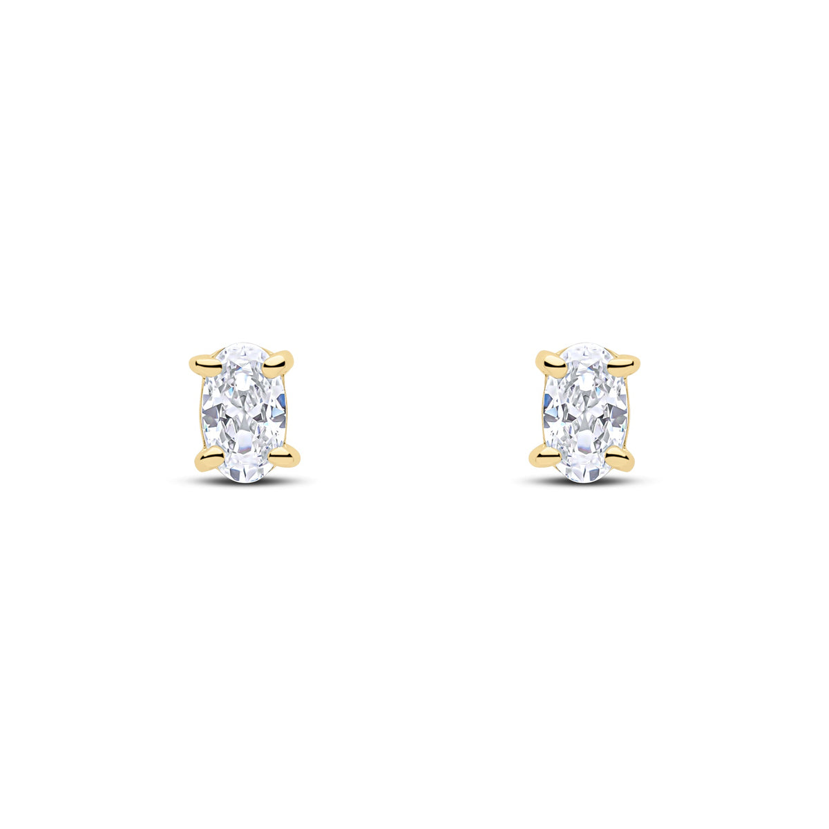 9ct Yellow Gold Oval Cubic Zirconia CZ Claw Stud Earrings — 5x3mm
