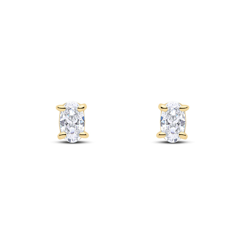 9ct Yellow Gold Oval Cubic Zirconia CZ Claw Stud Earrings — 5x3mm
