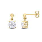 9ct Yellow Gold Round Cubic Zirconia CZ Claw Drop Earrings with Bead Top — 6mm