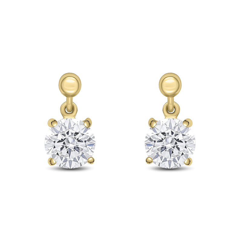 9ct Yellow Gold Round Cubic Zirconia CZ Claw Drop Earrings with Bead Top — 6mm