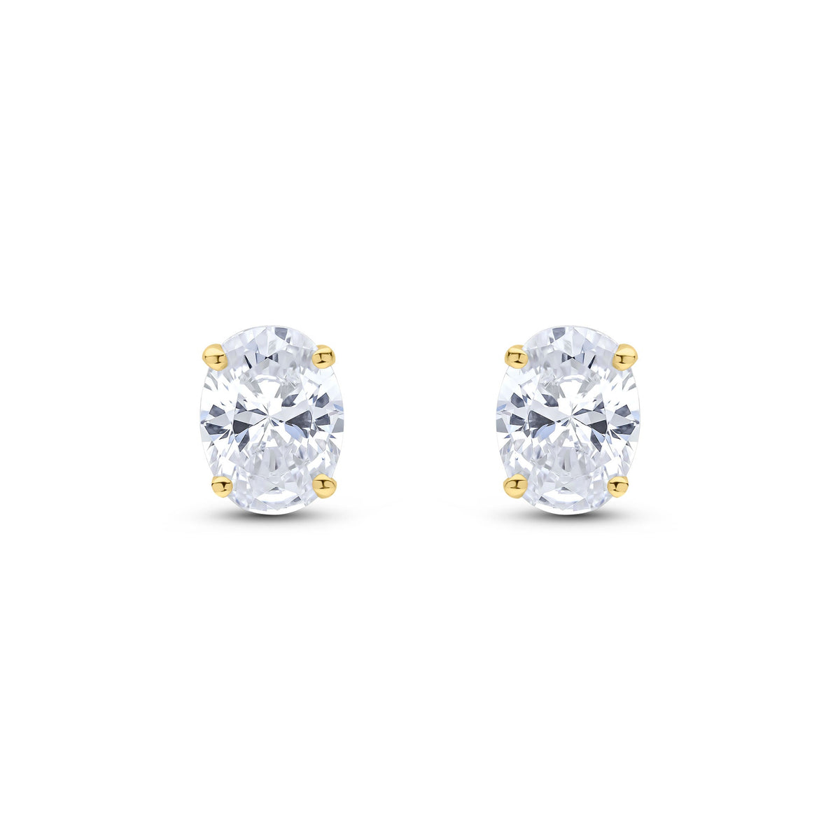9ct Yellow Gold Oval Cubic Zirconia CZ Claw Stud Earrings — 8x6mm