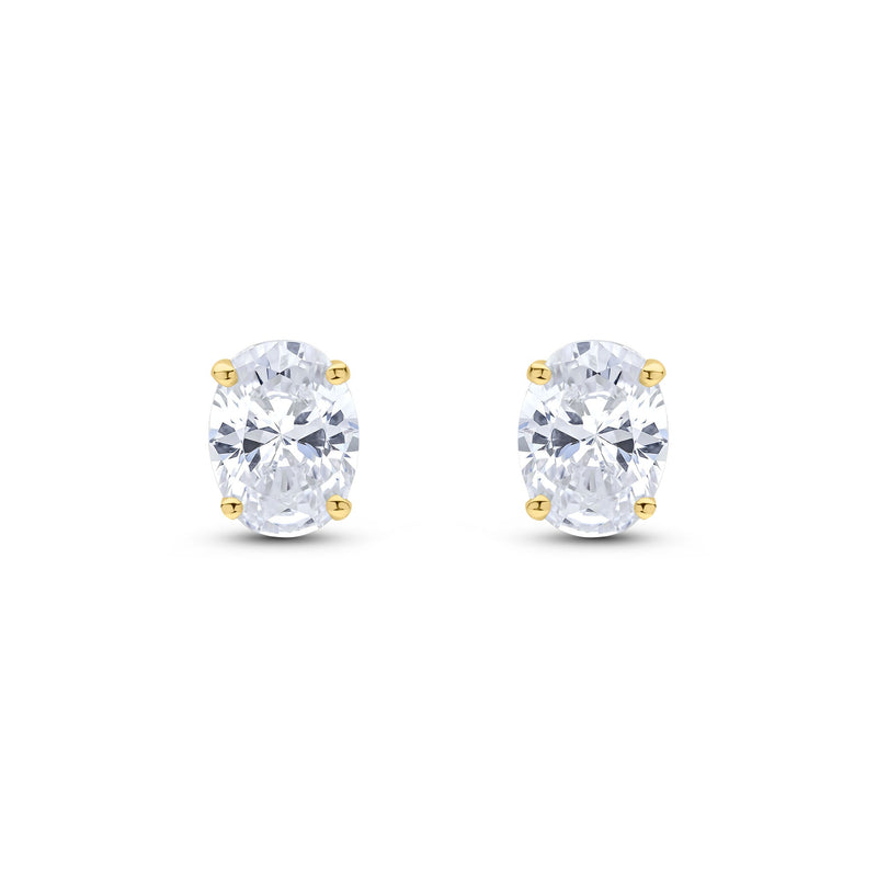 9ct Yellow Gold Oval Cubic Zirconia CZ Claw Stud Earrings — 8x6mm