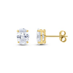 9ct Yellow Gold Oval Cubic Zirconia CZ Claw Stud Earrings — 8x6mm