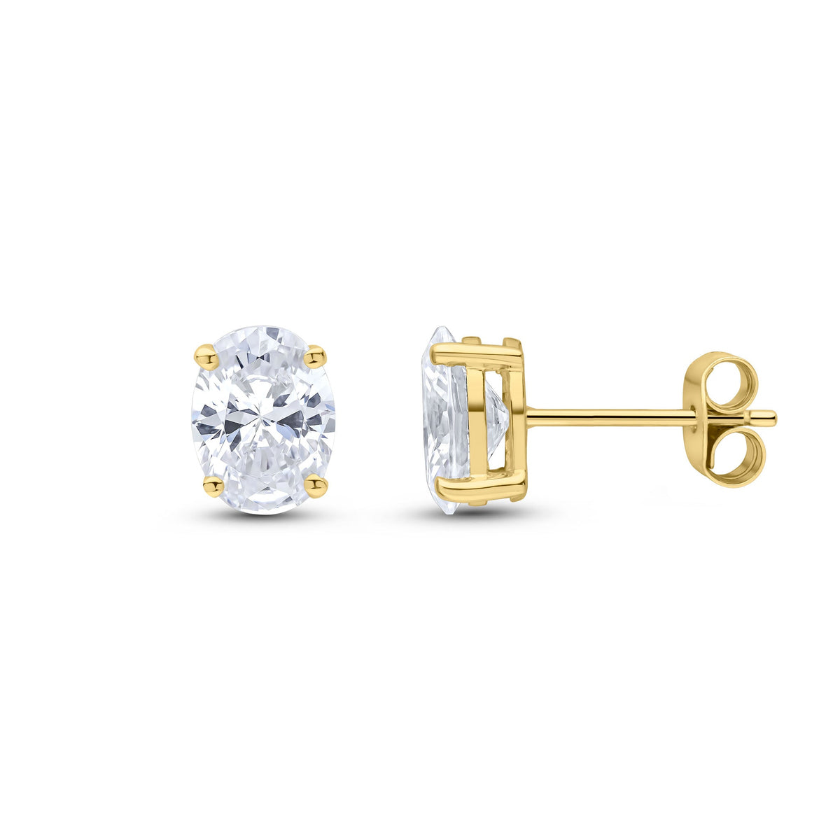 9ct Yellow Gold Oval Cubic Zirconia CZ Claw Stud Earrings — 8x6mm