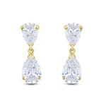 9ct Yellow Gold Pear Shaped Cubic Zirconia CZ Two Stone Claw Drop Earrings — 9x6mm