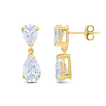 9ct Yellow Gold Pear Shaped Cubic Zirconia CZ Two Stone Claw Drop Earrings — 9x6mm