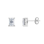 9ct White Gold Octagon Emerald Cut Cubic Zirconia CZ Claw Stud Earrings — 6x4mm