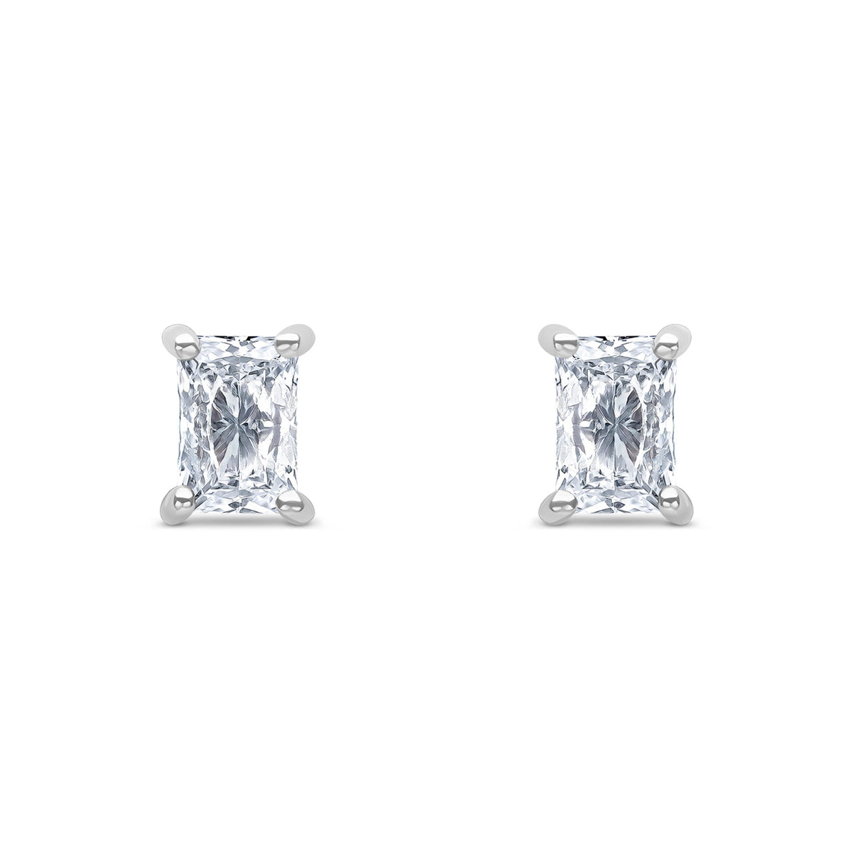 9ct White Gold Octagon Emerald Cut Cubic Zirconia CZ Claw Stud Earrings — 6x4mm