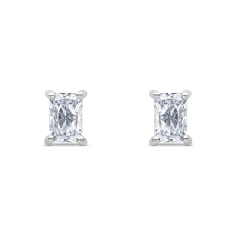 9ct White Gold Octagon Emerald Cut Cubic Zirconia CZ Claw Stud Earrings — 6x4mm