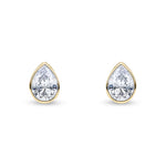 9ct Yellow Gold Pear Shaped Cubic Zirconia CZ Rubover Stud Earrings — 7x5mm