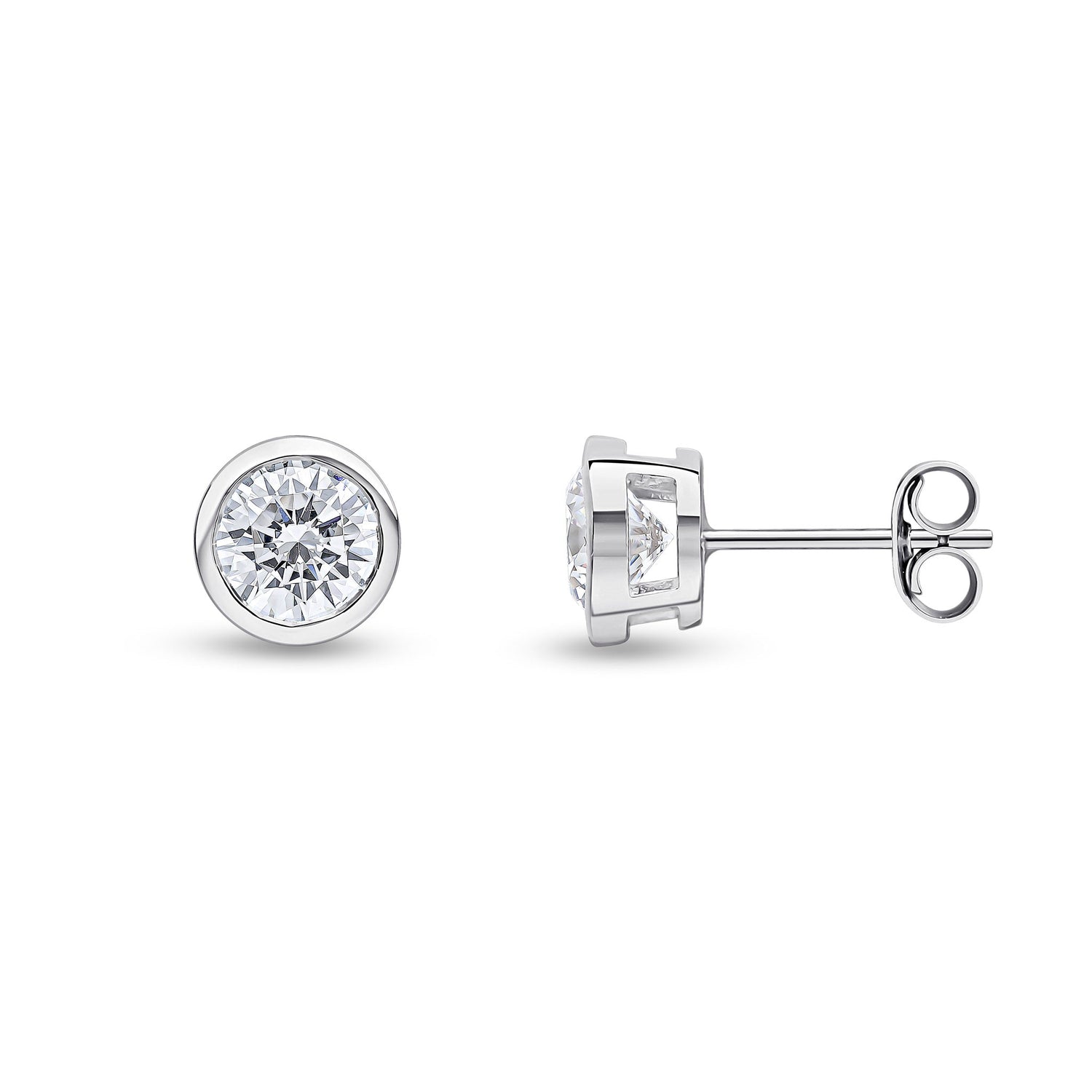 9ct White Gold Round Cubic Zirconia Rubover Stud Earrings — 6mm