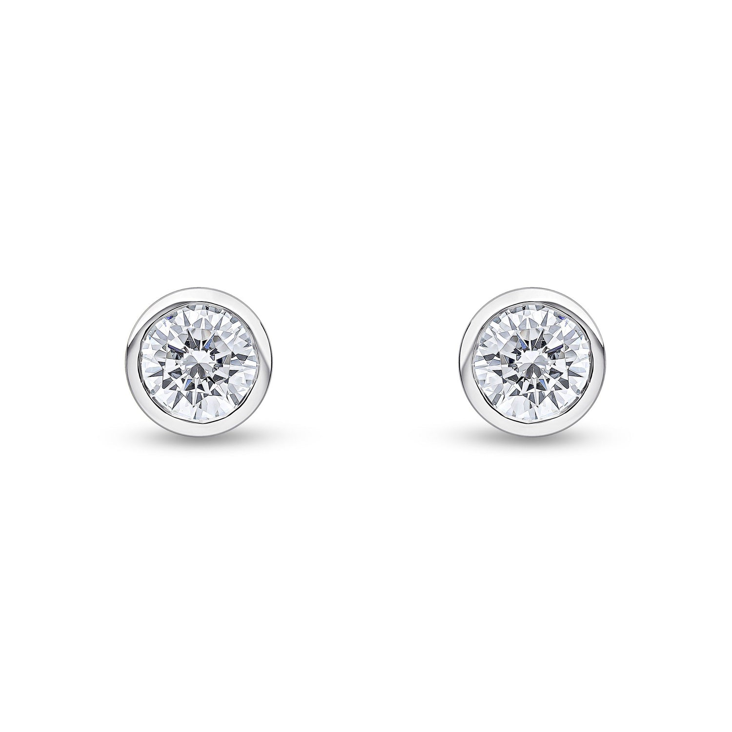 9ct White Gold Round Cubic Zirconia Rubover Stud Earrings — 6mm