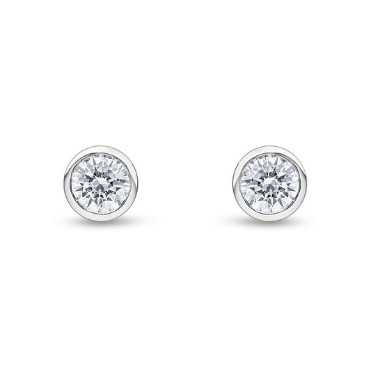 9ct White Gold Round Cubic Zirconia CZ Rubover Stud Earrings — 6mm