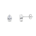 9ct White Gold Pear Shaped Cubic Zirconia CZ Rubover Stud Earrings — 6x4mm