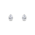 9ct White Gold Pear Shaped Cubic Zirconia CZ Rubover Stud Earrings — 6x4mm