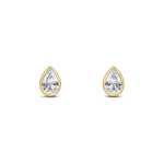 9ct Yellow Gold Pear Shaped Cubic Zirconia CZ Rubover Stud Earrings — 6x4mm