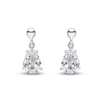 9ct White Gold Pear Shaped Cubic Zirconia CZ Claw Drop Earrings — 7x5mm