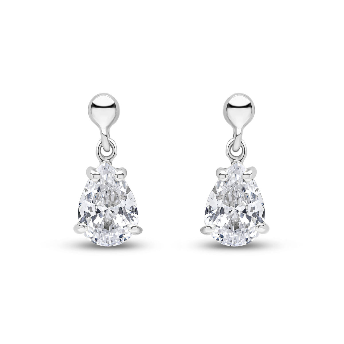 9ct White Gold Pear Shaped Cubic Zirconia CZ Claw Drop Earrings — 7x5mm