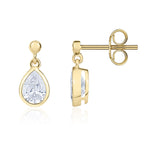 9ct Yellow Gold Pear Shaped Cubic Zirconia CZ Rubover Drop Earrings with 2.5mm Bead Top — 6x4mm