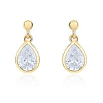 9ct Yellow Gold Pear Shaped Cubic Zirconia CZ Rubover Drop Earrings with 2.5mm Bead Top — 6x4mm