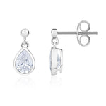 9ct White Gold Pear Shaped Cubic Zirconia CZ Rubover Drop Earrings with 2.5mm Bead Top — 6x4mm