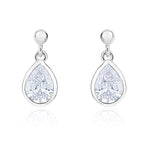 9ct White Gold Pear Shaped Cubic Zirconia CZ Rubover Drop Earrings with 2.5mm Bead Top — 6x4mm