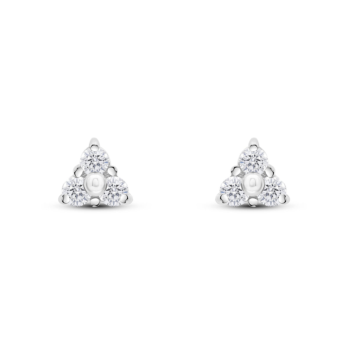 9ct White Gold Round Cubic Zirconia CZ Trefoil Claw Stud Earrings