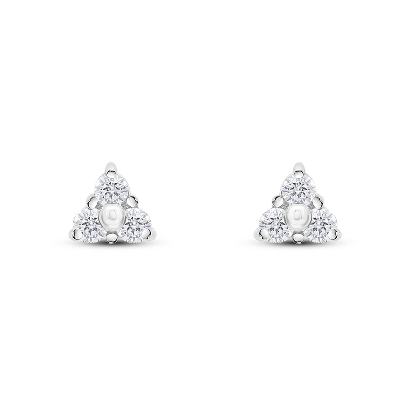 9ct White Gold Round Cubic Zirconia CZ Trefoil Claw Stud Earrings